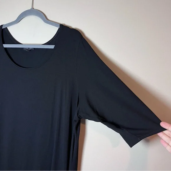 Eileen Fisher Stretch Jersey Elbow Sleeve Swing Tunic Top Plus Size Black 3X - Picture 3 of 6